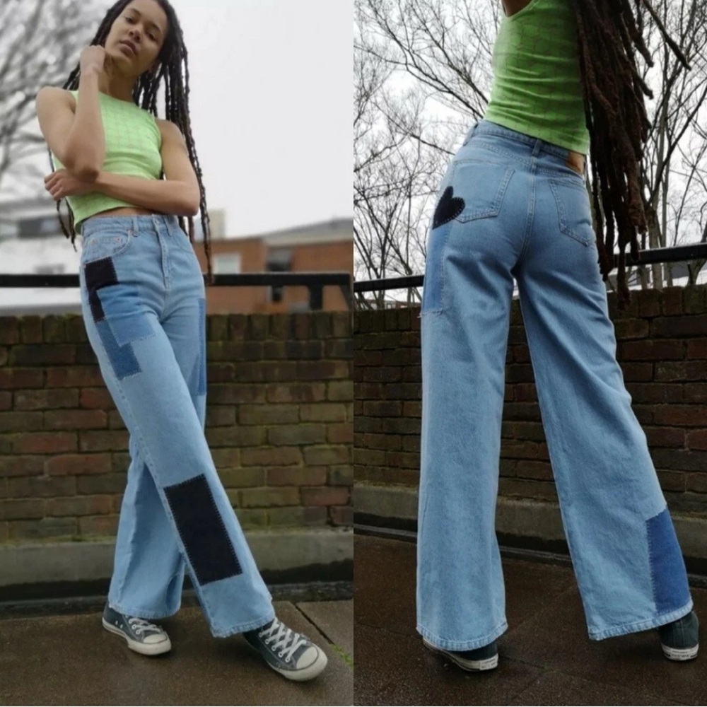 BDG Blue Flare Jeans with Dark Patches‎
